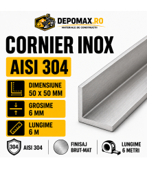 Cornier inox AISI 304, 50 x 50 x 6 mm, 6 metri